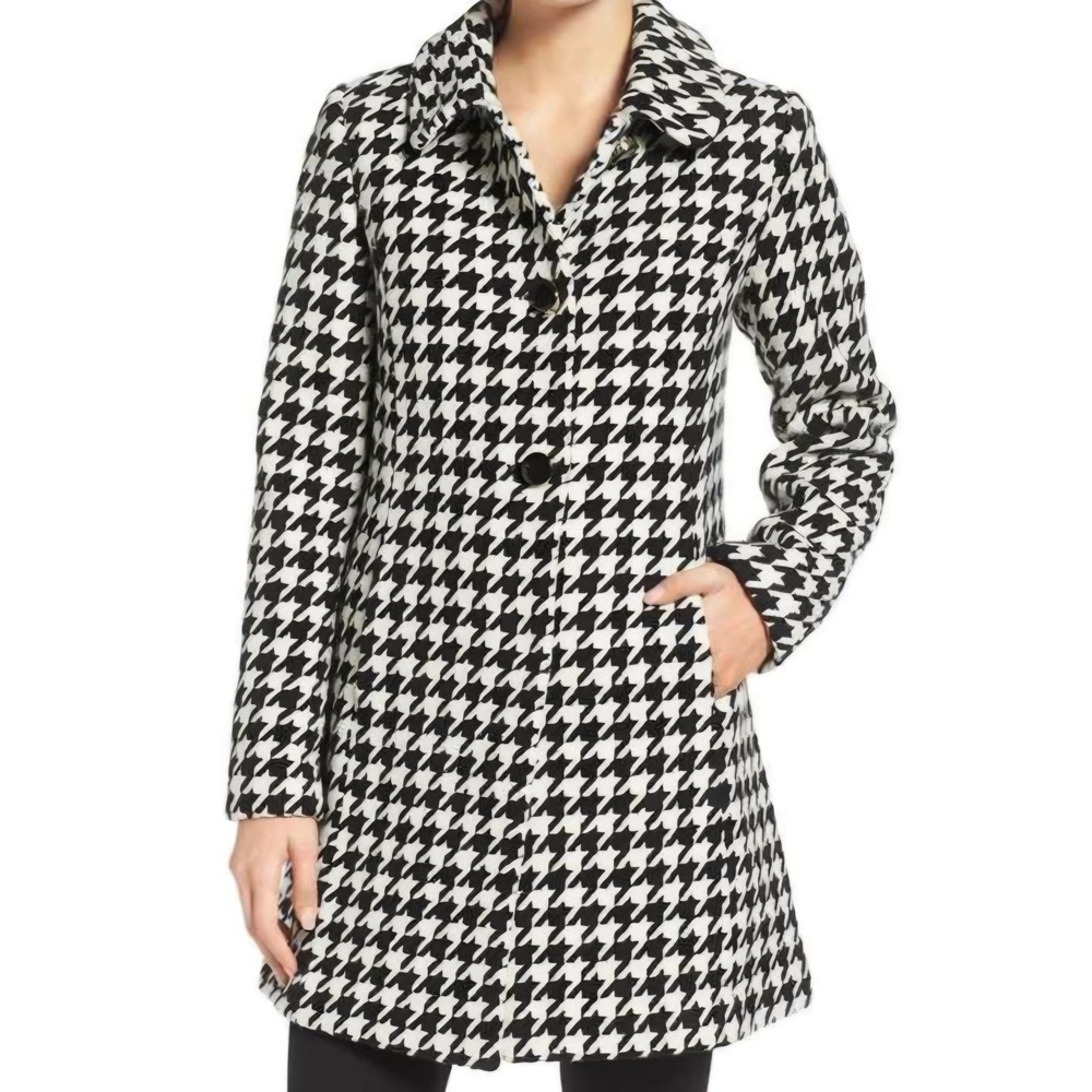 Vintage Petite Sophisticate Houndstooth Car Coat Black White Italian Made Size 0